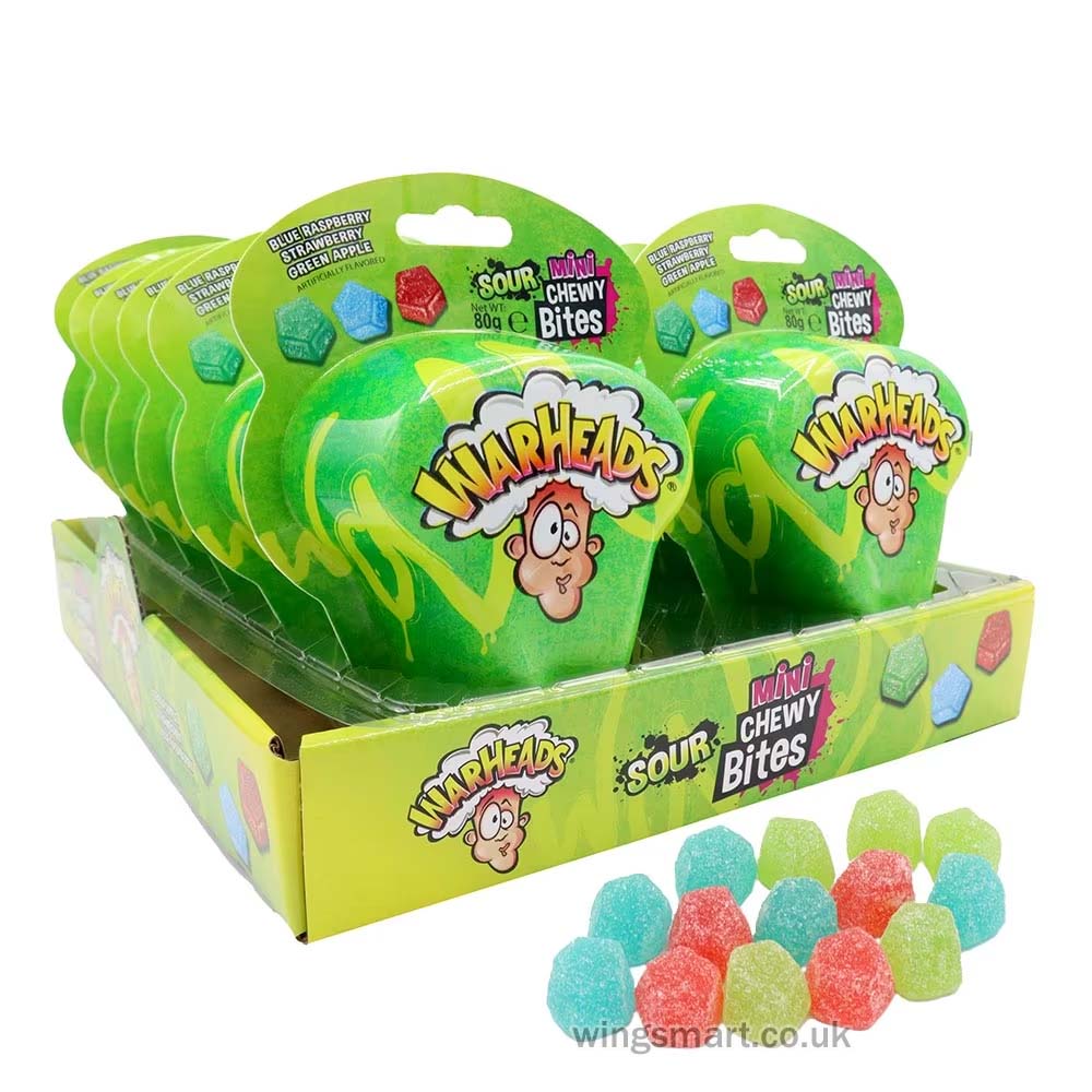 Warheads Sour Mini Chewy Bites Pack 80g (Box of 12)