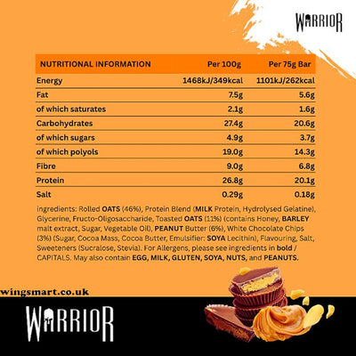 Warrior Raw Protein Flapjack Chocolate Peanut Butter 75g x 12 bars (full box)