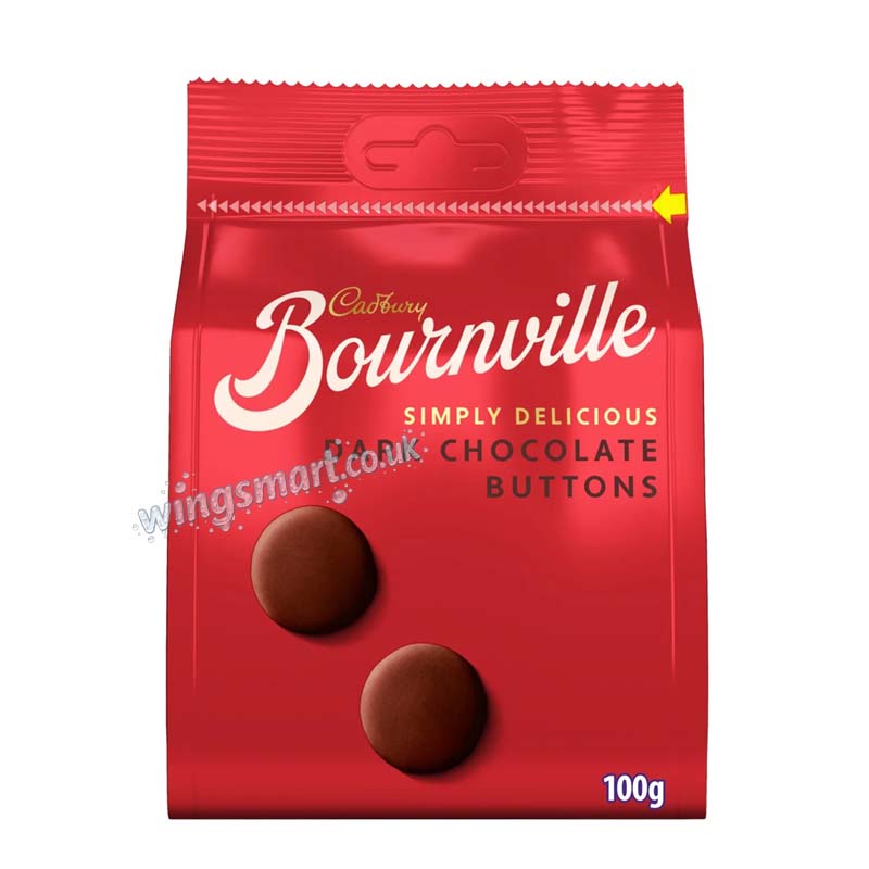 Cadbury Bournville Dark Chocolate Giant Buttons Bag 100g (Pack of 6)
