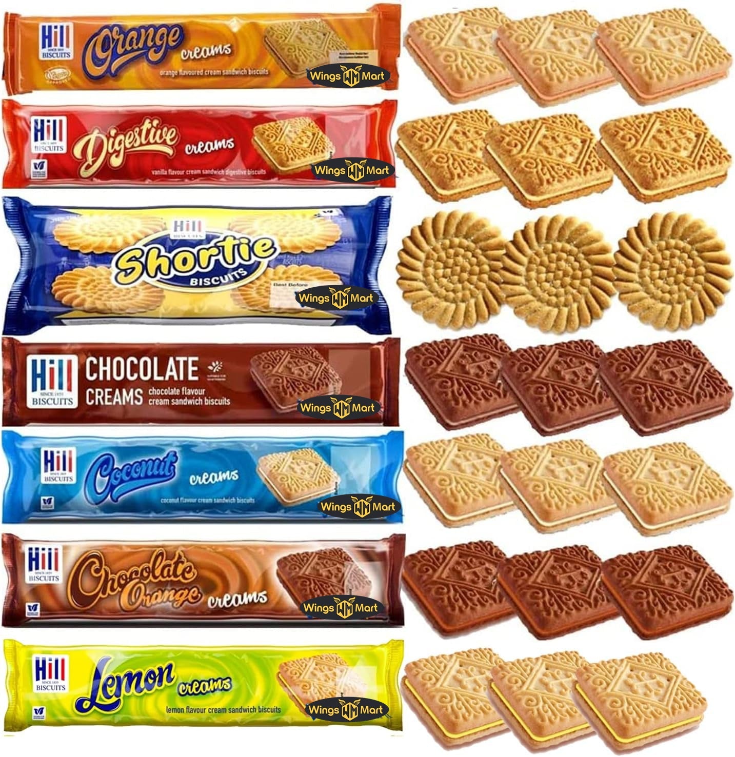 Hills Cream Biscuits 150g - 7 Flavors: Orange, Digestive, Chocolate, Coconut, Shorties & Chocolate Orange