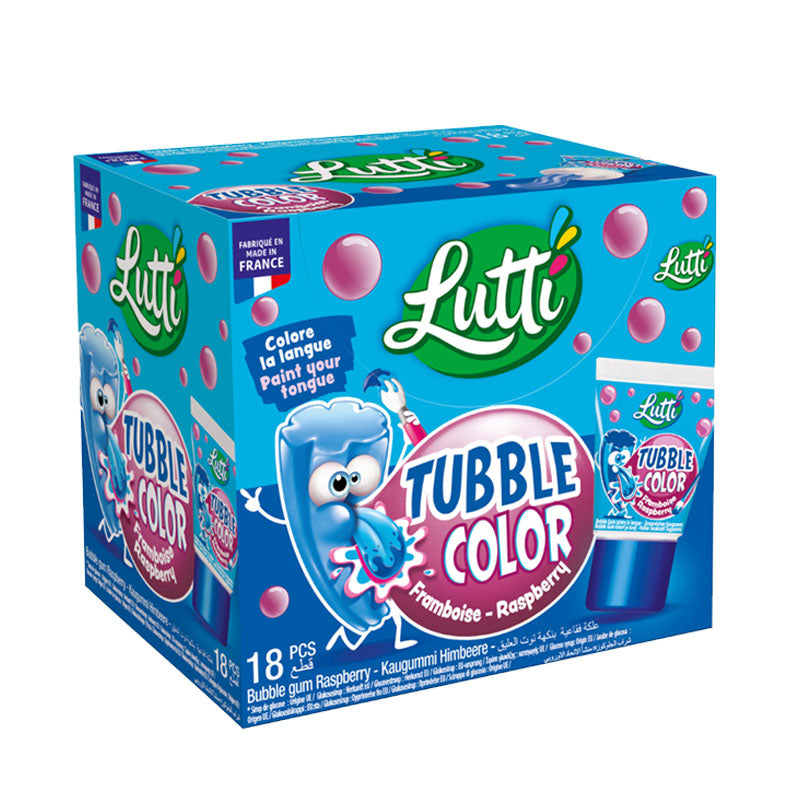 Lutti Tubble Gum Color Tube 35g x 18 Blue Raspberry Bubble Gum Tubes Fun Chewy Candy
