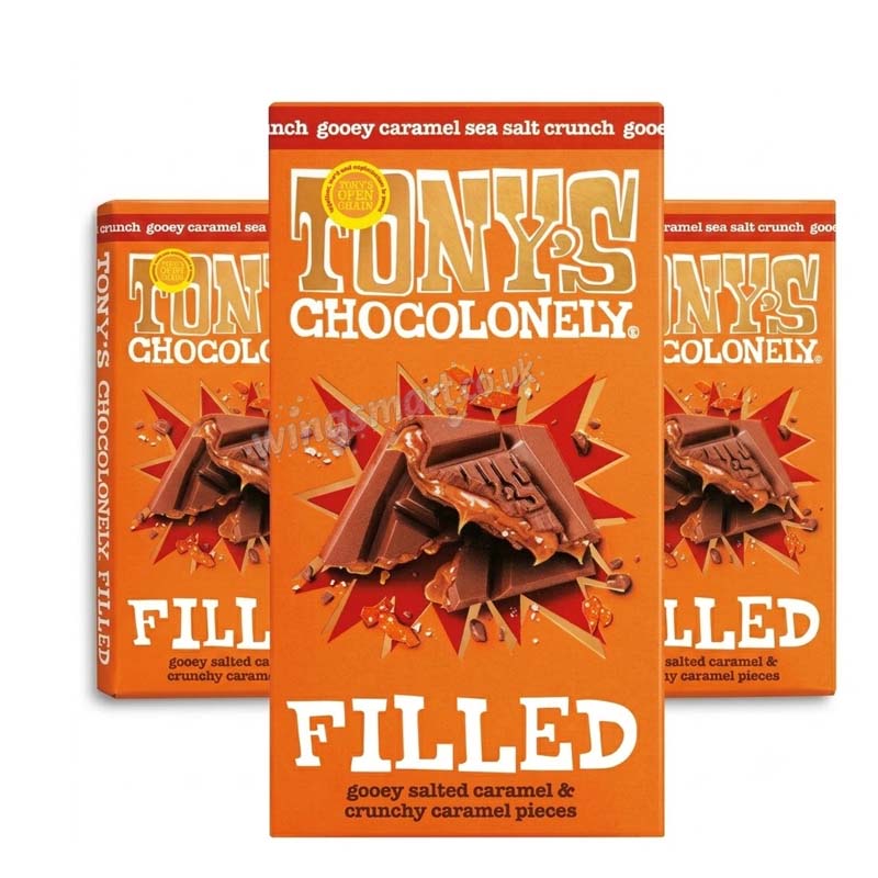 Tony's Chocolonely Milk Chocolate Caramel Sea Salt Crunch Filled Bar 135g (Pack of 4)