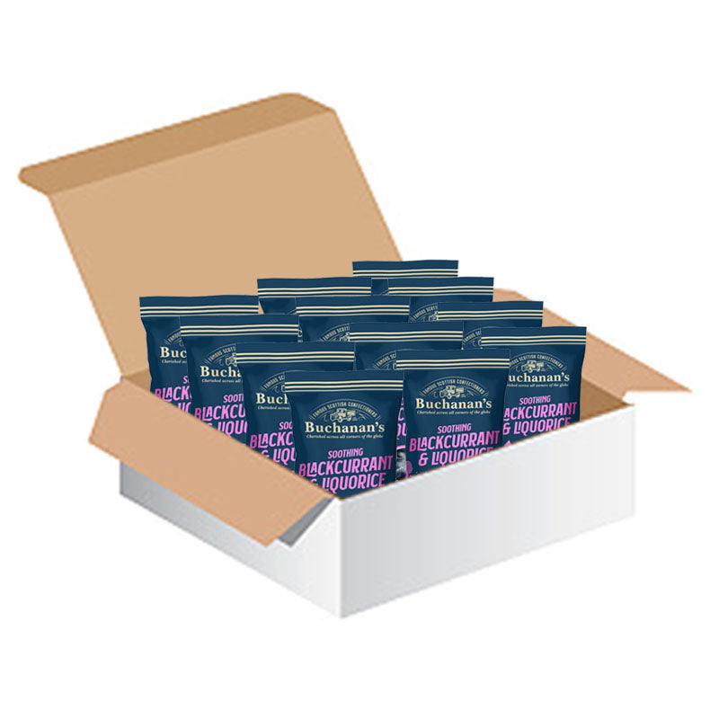 Buchanan’s Soothing Blackcurrant & Liquorice Boiled Sweets 140g Bag x 12 Bulk Packs