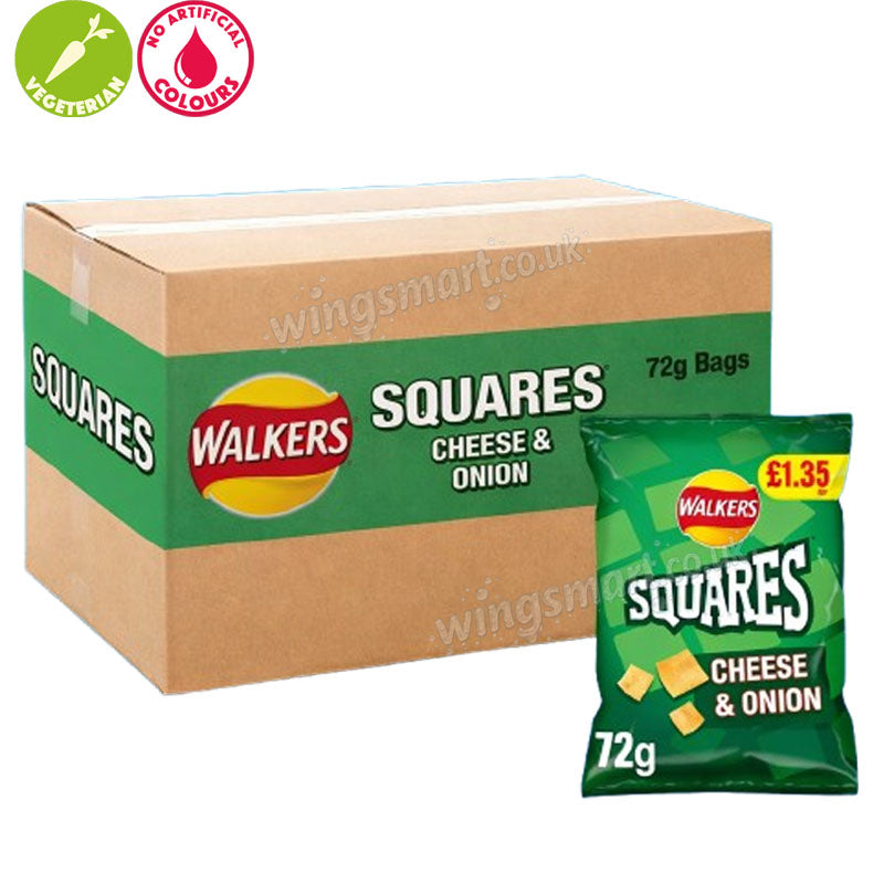 Walkers Squares Crisps Mixed Flavours – Salt & Vinegar Cheese & Onion 72g PMP (Box of 18)