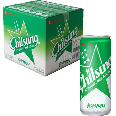 Lotte Chilsung Cider Lemon Lime Soda Can 250ml Korean Sparkling Soft Drink (6 or 12 Cans)