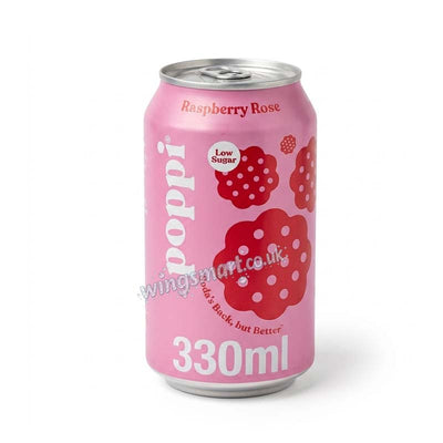 Poppi Raspberry Rose Soda Low sugar Cans 4 x 330ml – Sparkling Prebiotic Soft Drink