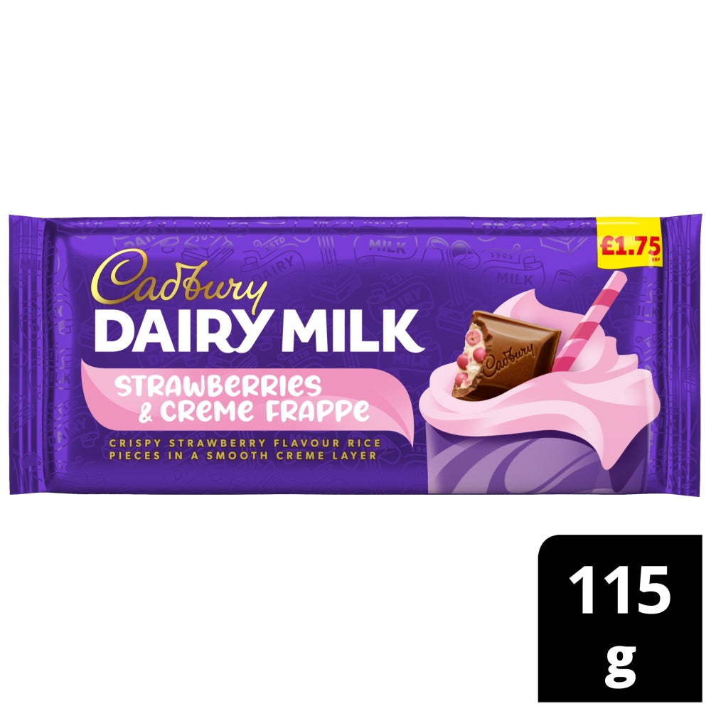 Cadbury Dairy Milk Strawberries & Creme Frappe Chocolate Bar 115g (17 Bars)