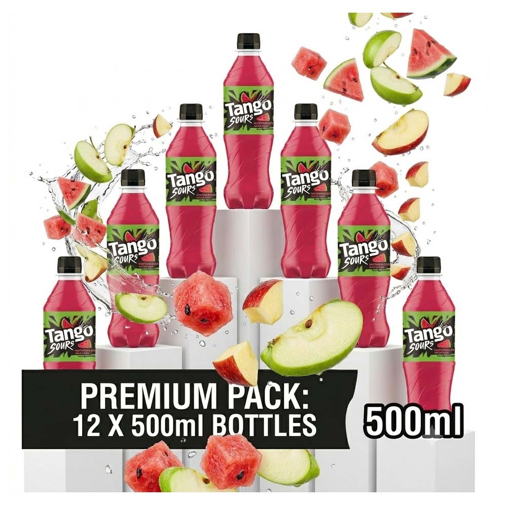 Tango Sours Watermelon Sugar Free 500ml – Refreshing Fruit Flavour Drink (Pack of 12)