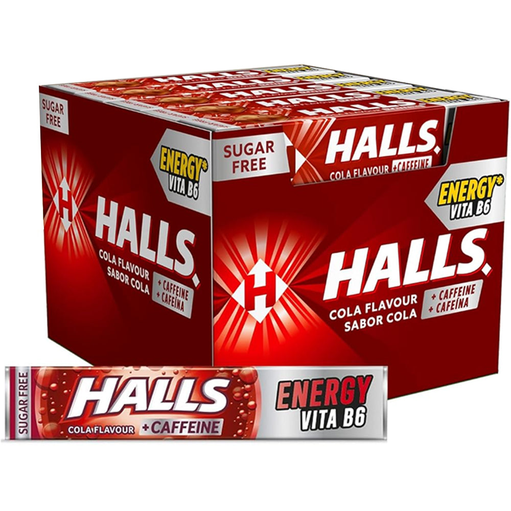 Halls cola flavour, sugar free +caffeine energy vita B6 (Pack of 20)