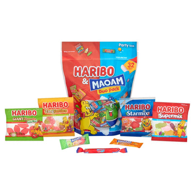 Haribo & Maoam Duo Jelly & Chewy Sweets 32 Fun Size Bags Multipack 450g