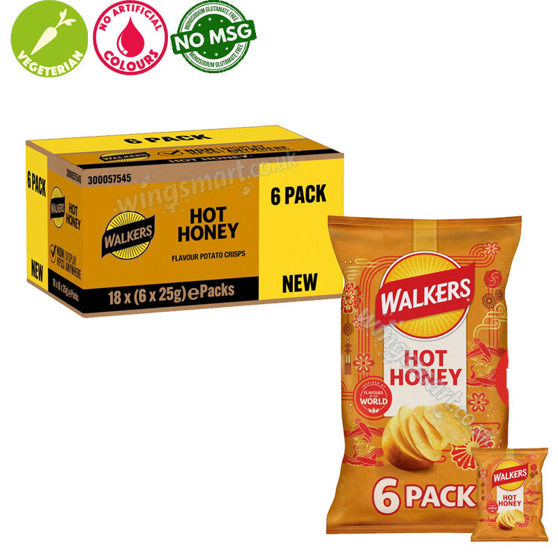Walkers Hot Honey Multipack Potato Crisps 6 Small packs x 25g – Sweet & Spicy Snack Pack
