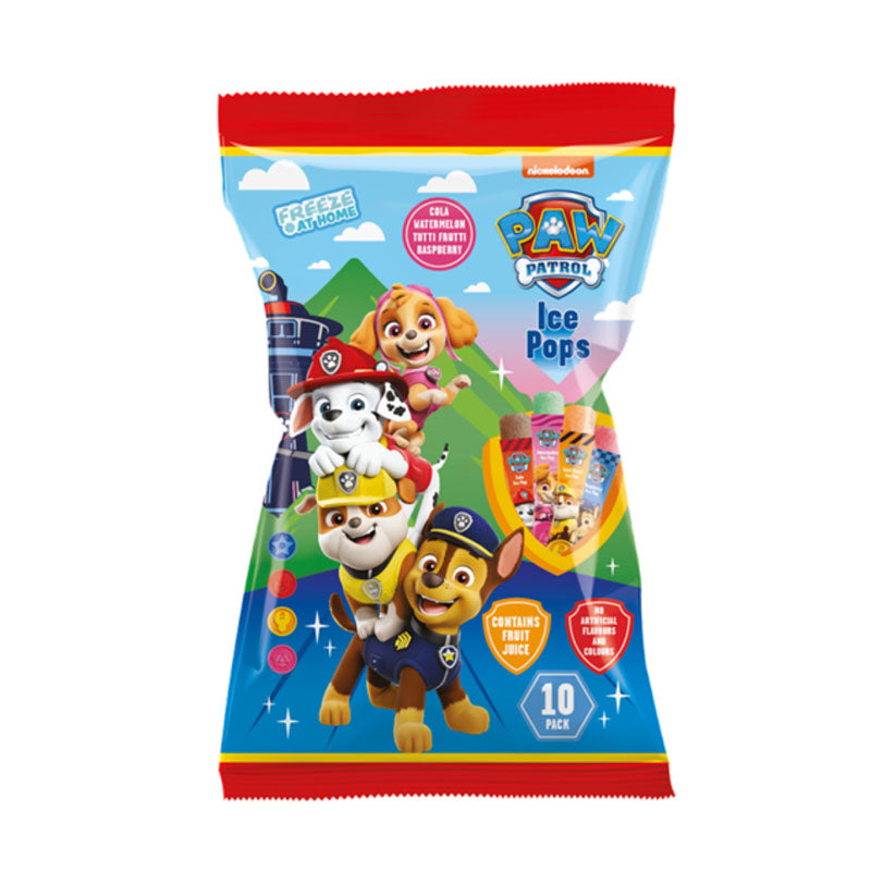 Paw Patrol Ice Pops Multipack 500ml x 10 Packs Fruit & Cola Flavoured Freezable Ice Treats