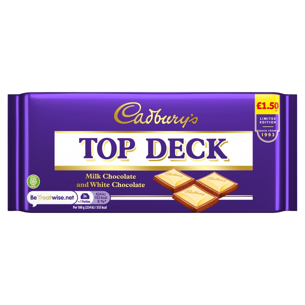 Cadbury's Top Deck Milk & White Chocolate Bar 95g (Box of 23)