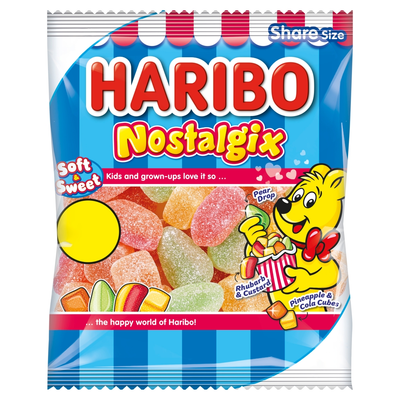 Haribo Nostalgix Sugar Coated Fruit & Cola Flavour Jelly Sweets 12 x 140g PMP