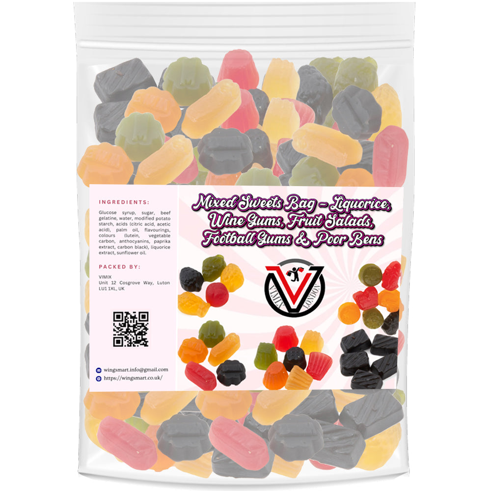 VIMIX Mixed Sweets Bag Liquorice, Wine Gums, Fruit Salads, Footballs Gums & Poor Bens
