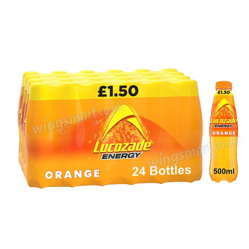 Lucozade Energy Drink Orange 500ml PMP 24 Bottles Energy Boost Soft Drink