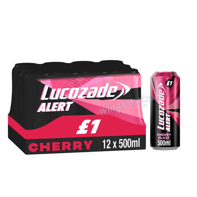 Lucozade Alert Cherry Blast Energy Drink 500ml PMP High Caffeine Energy Beverage 12 Bottles