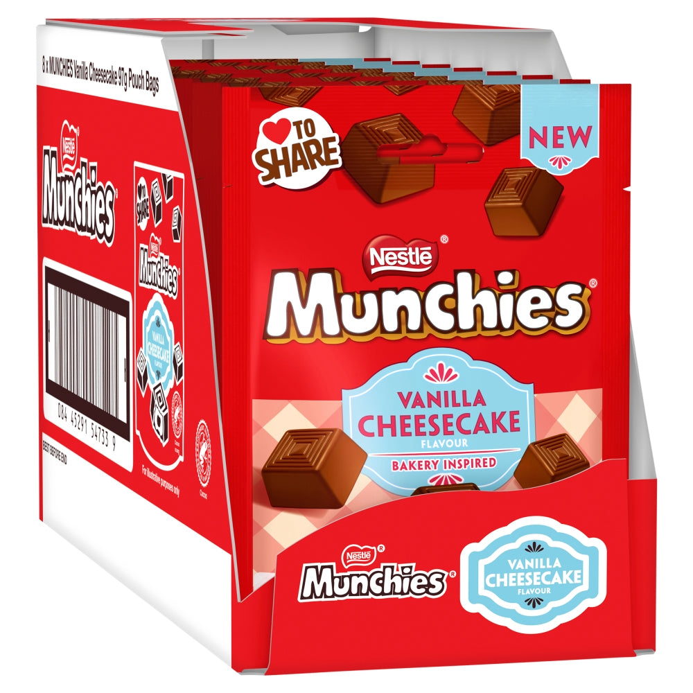 Munchies Vanilla Cheesecake Flavour Chocolate Sharing Pouches – 8 x 97g