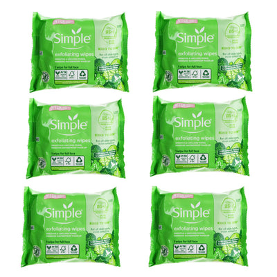Simple Facial Wipes Exfoliating Box of 6 Packs Gentle Skin Cleansing Wipes