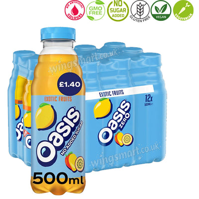Oasis Exotic Fruits No Added Sugar Drink 500ml x 12 PMP Bottles