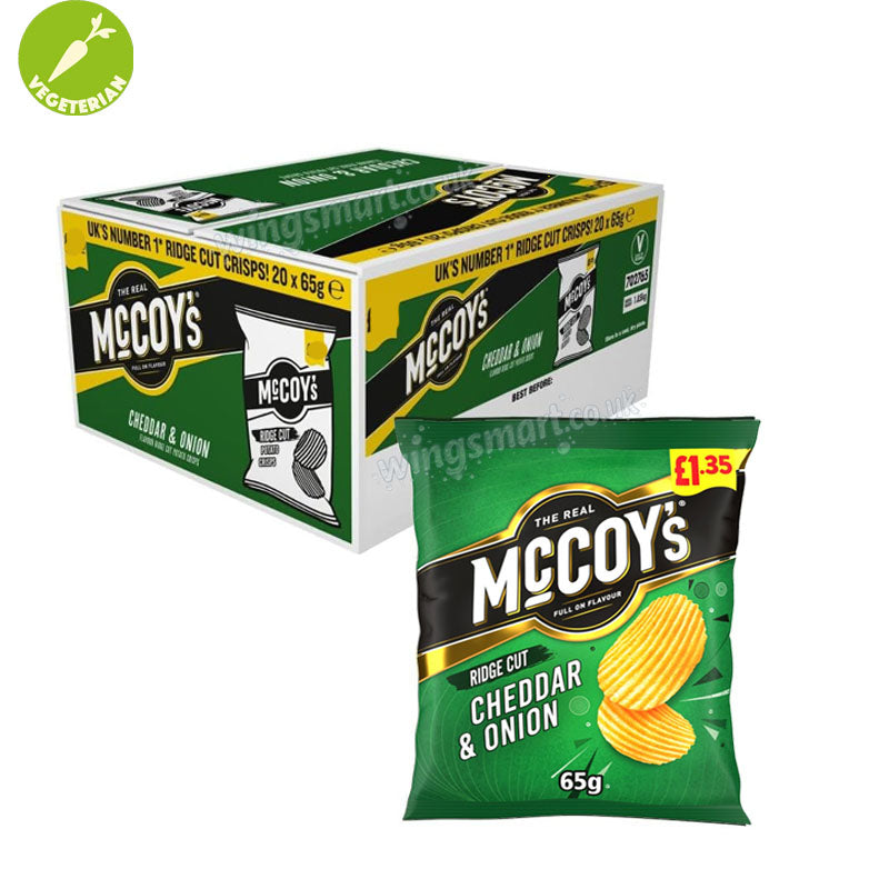 McCoy’s Cheddar & Onion Crisps 65g PMP x 20 Packs Ridge Cut Cheese & Onion Flavour Potato Crisps