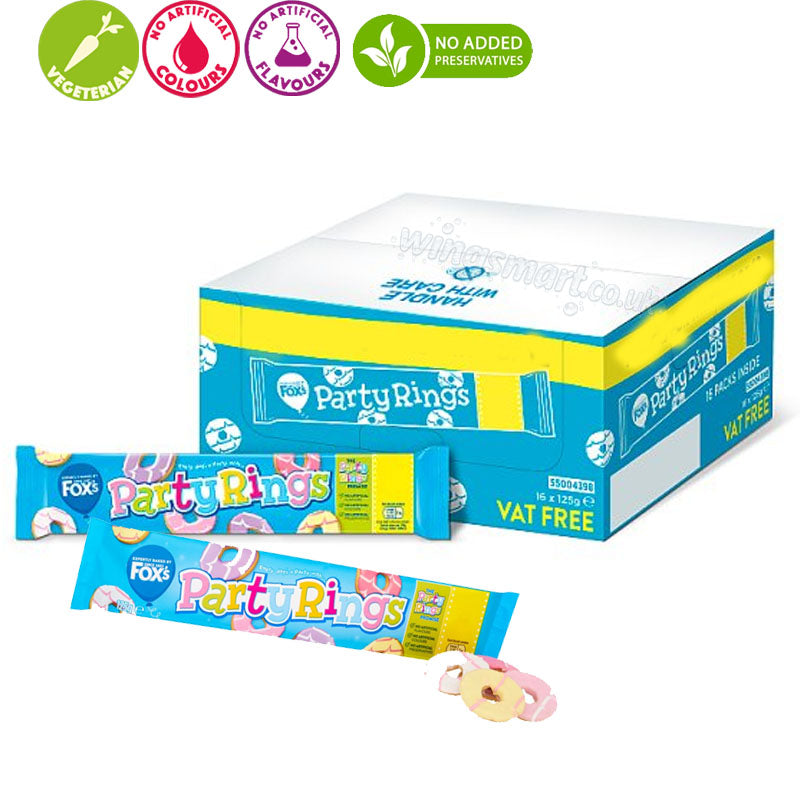 Fox’s Party Rings 125g x 12 Packs Colourful Iced Shortcake Ring Biscuits Crunchy Treats