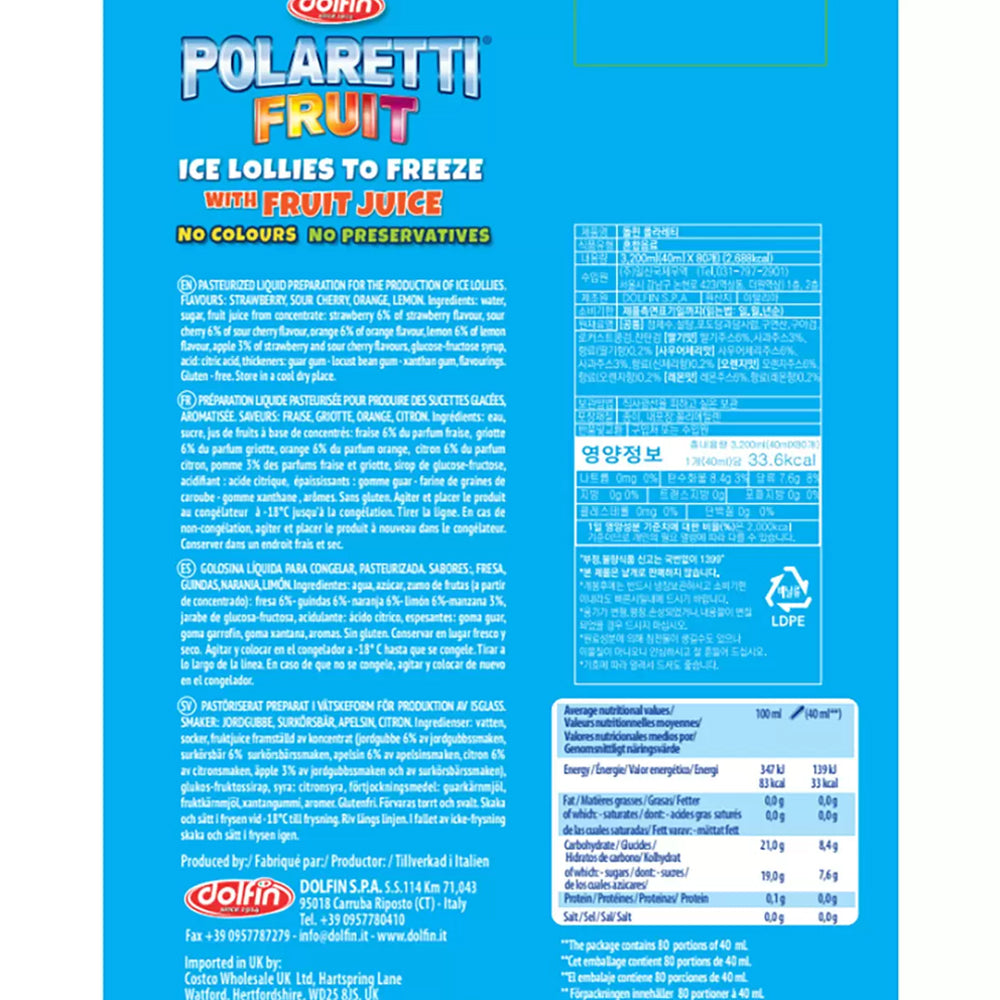 Polaretti Fruit Ice Lollies, 80 x 40ml