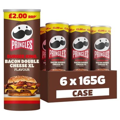 Pringles Burger King Bacon Double Cheese XL Sharing Crisps 165g PMP – Pack of 6 Limited Edition