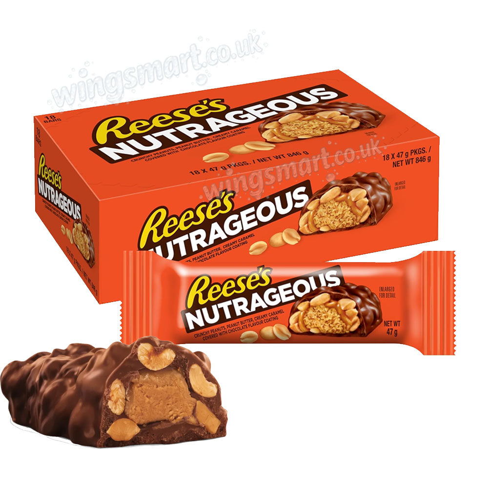 Reese's Nutrageous Caramel and Crunchy Peanuts Chocolate Bar 47g X 18 Bars (full box)