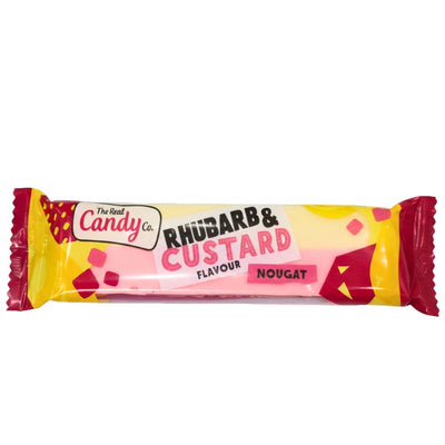The Real Candy Co. Rhubarb & Custard Nougat Bar 130g (16 Pack) – Traditional British Chewy Nougat