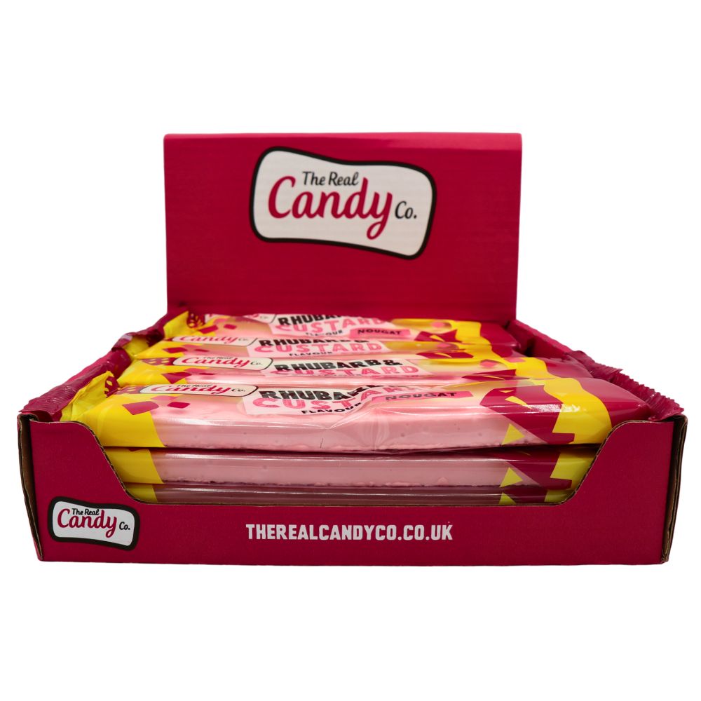 The Real Candy Co. Rhubarb & Custard Nougat Bar 130g (16 Pack) – Traditional British Chewy Nougat