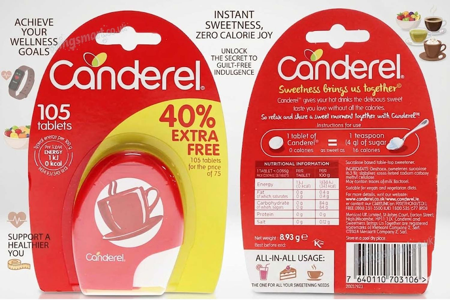 Canderel Sweetener Tablets 105’s (75’s + 40% Free) – 6 Packs / 12 Packs