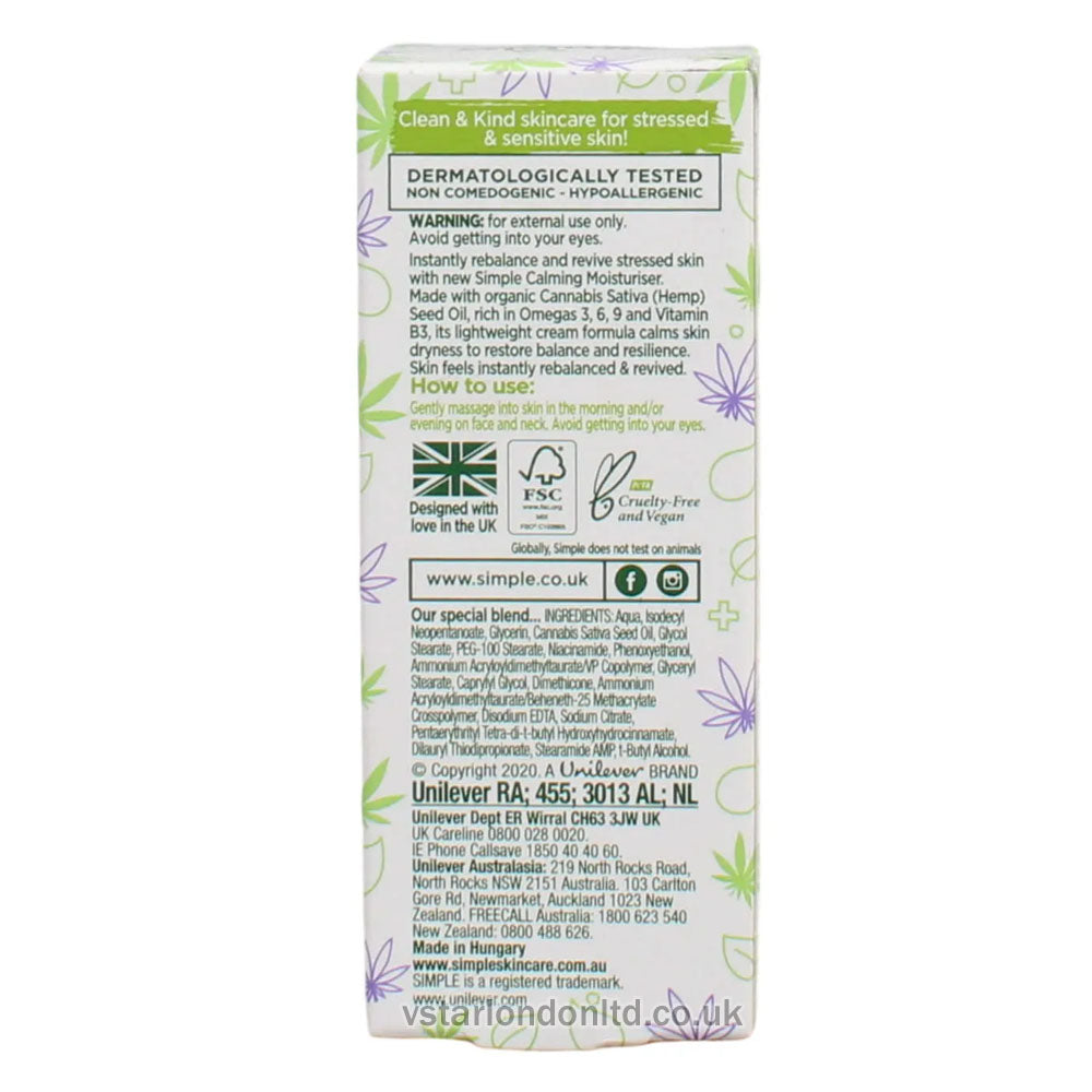 Simple Calm + Moisturizer 6 x 50ml – With Hemp Oil for Soothing Hydration