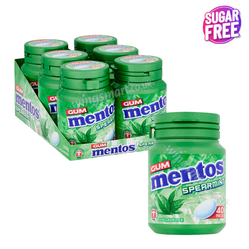 Mentos Strawberry & Spearmint Gum Bottles 56g PMP 6 Pack 40 Pieces Sugar Free Chewing Gum