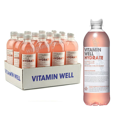 Vitamin Well Hydrate & Recover 500ml 12 Bottles Rhubarb Strawberry Peach Drinks