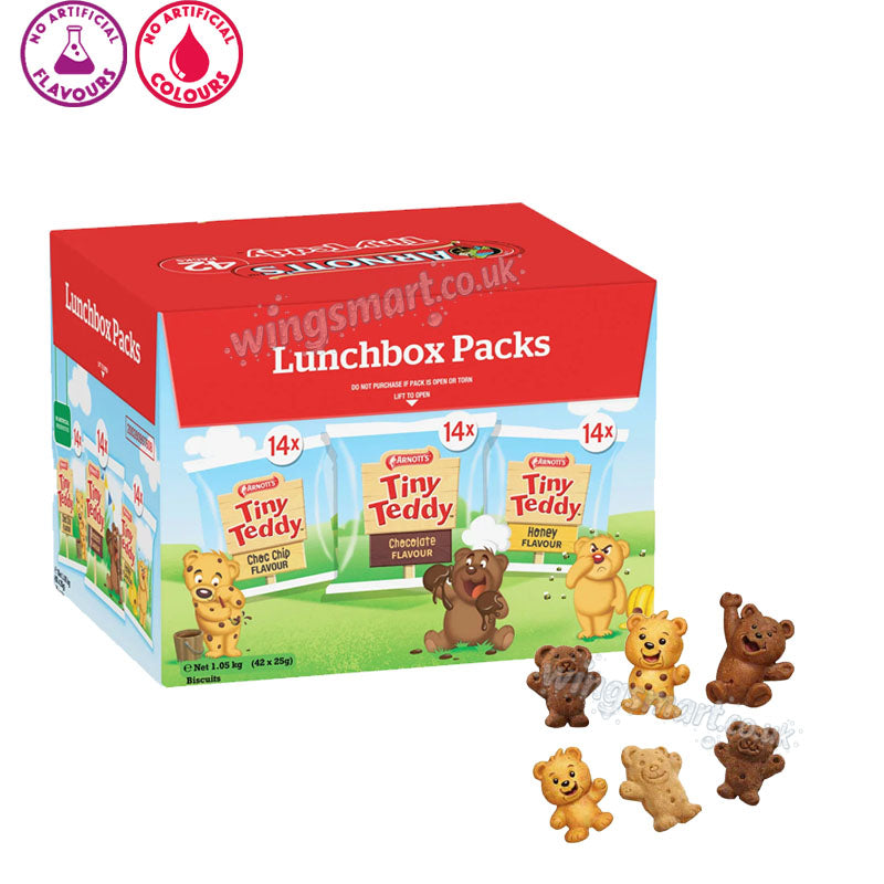 Arnott’s Tiny Teddy Multipack 42 x 25g Pouch – Choc Chip, Chocolate & Honey Biscuits Variety Pack