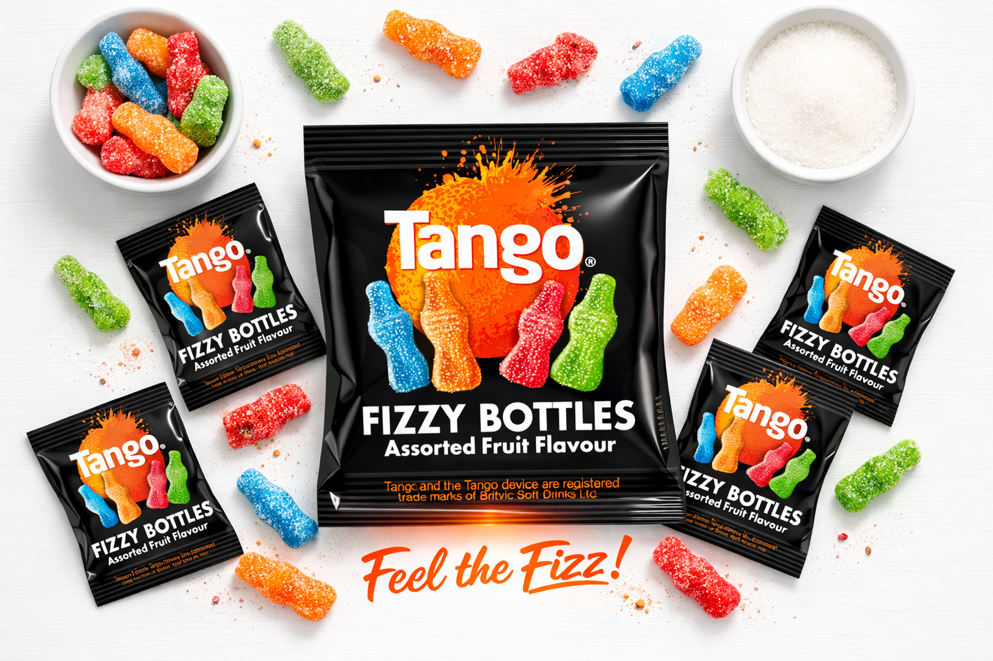 Tango Assorted Fruit Fizzy Bottles Mini Bags 16g – 100 Count Party Pack