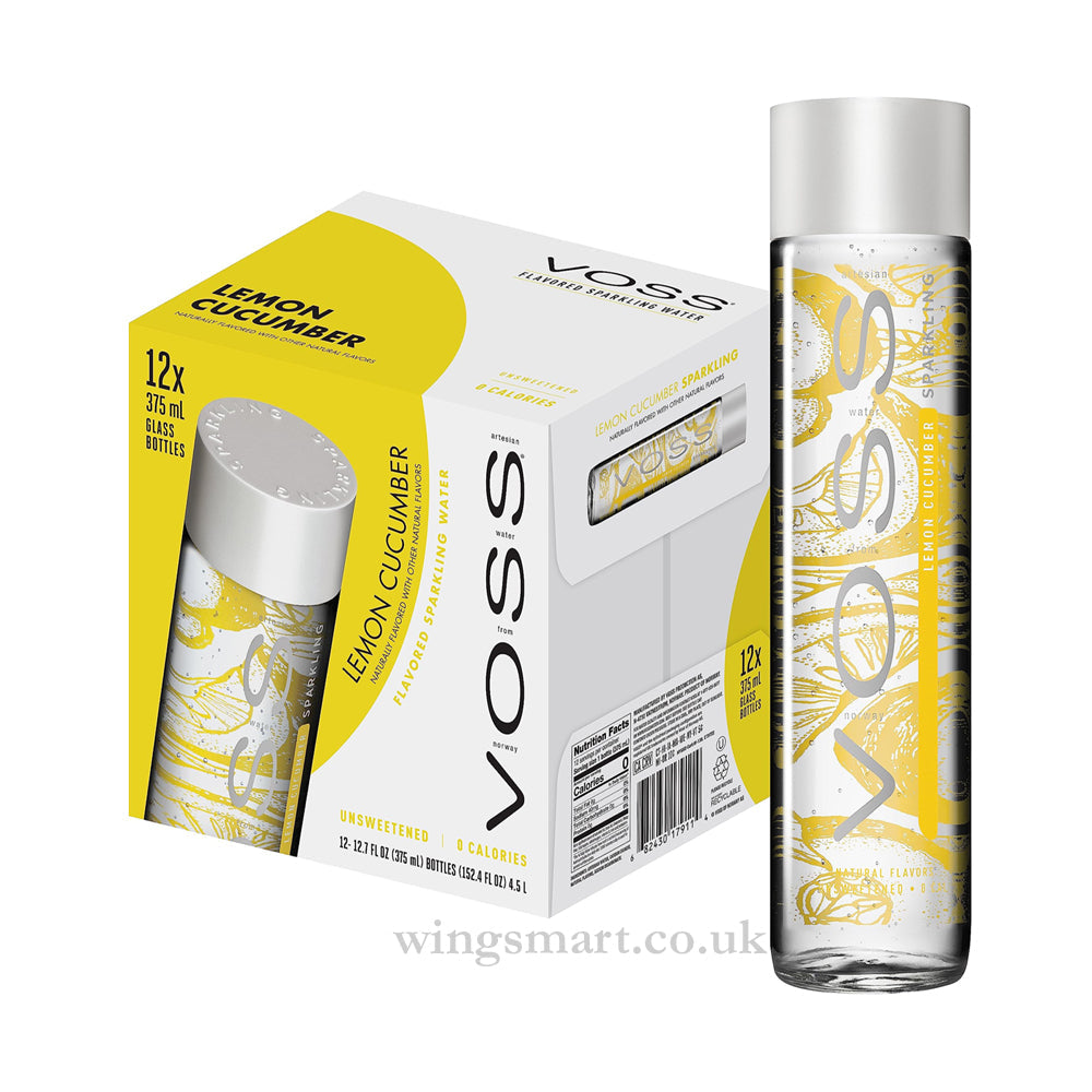Voss Sparkling Water Variety Pack Tangerine Lemongrass Lime Mint Lemon Cucumber 375ml (Pack of 12)