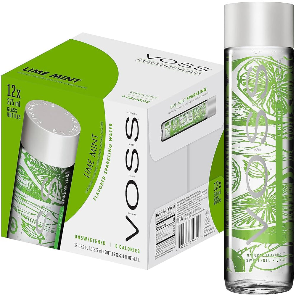 Voss Sparkling Water Variety Pack Tangerine Lemongrass Lime Mint Lemon Cucumber 375ml (Pack of 12)