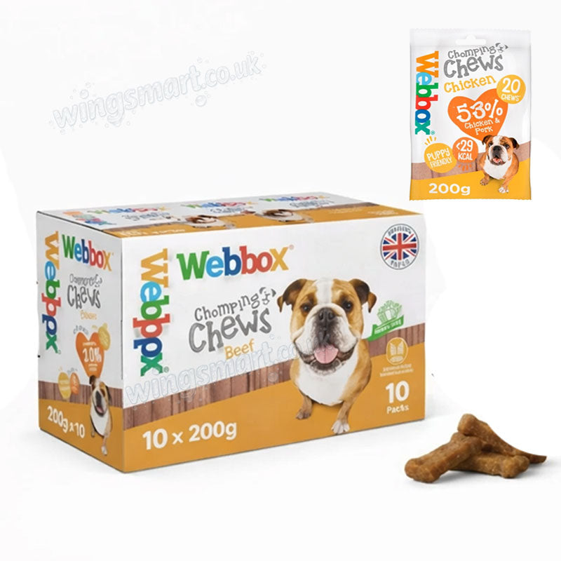 Webbox 20 Chomping Chews Natural Chicken Dog Treats 200g (Box of 10)