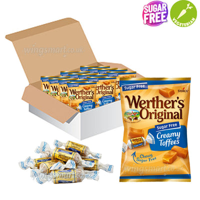 Werther’s Original Sugar Free Creamy Toffees 65g Classic Butter Candy (Box of 12 packs)