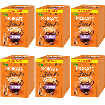 Mokate 3 in 1 Caramel XXL Coffee – Box of 6 x 24 Packs (Total 2.45kg)