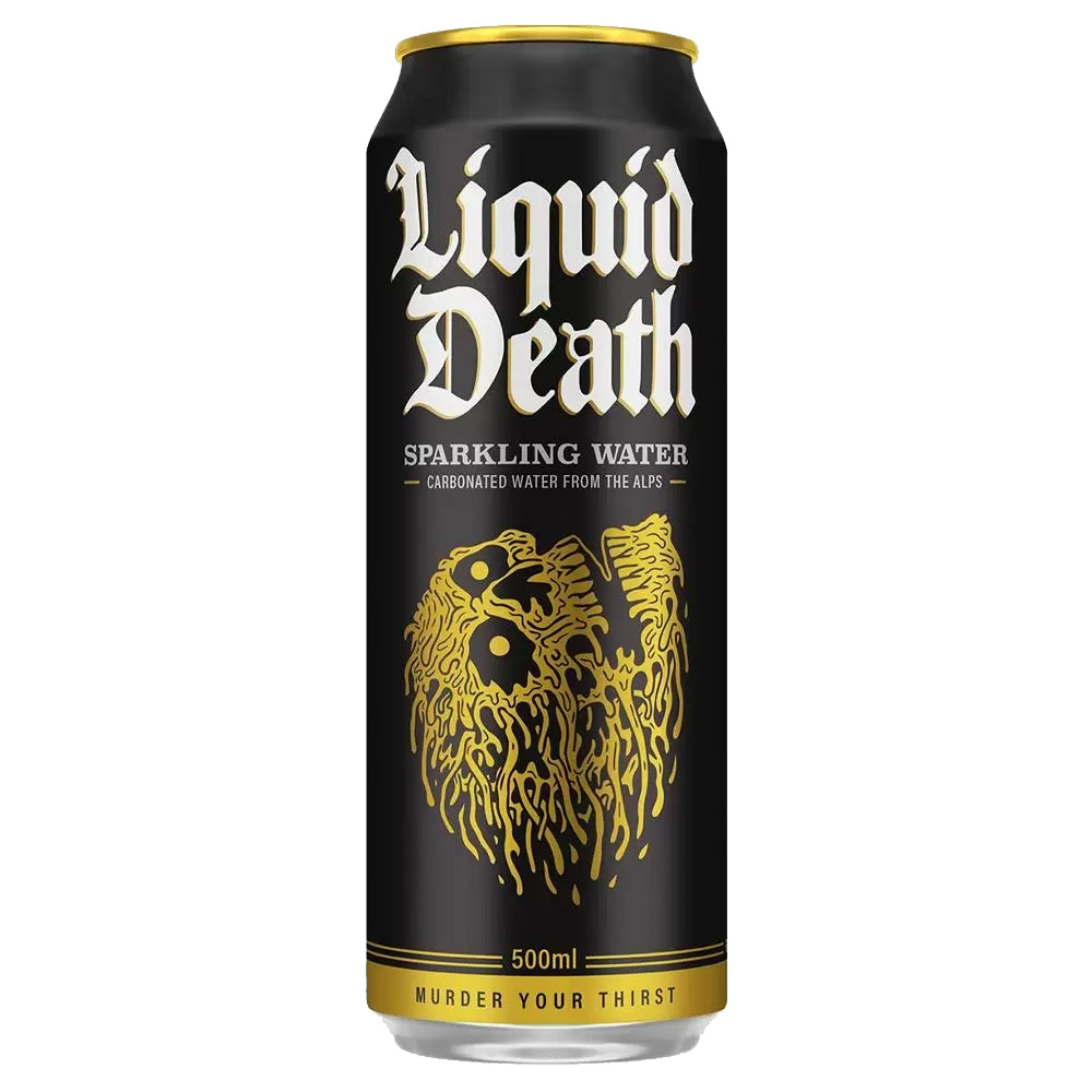 Liquid Death Mixed Water Pack - 500ml Cans of Severed Lime, Mango Chainsaw, Sparkling, and Still Mountain Water - Artwork Edition - Mixed Pack Of 4