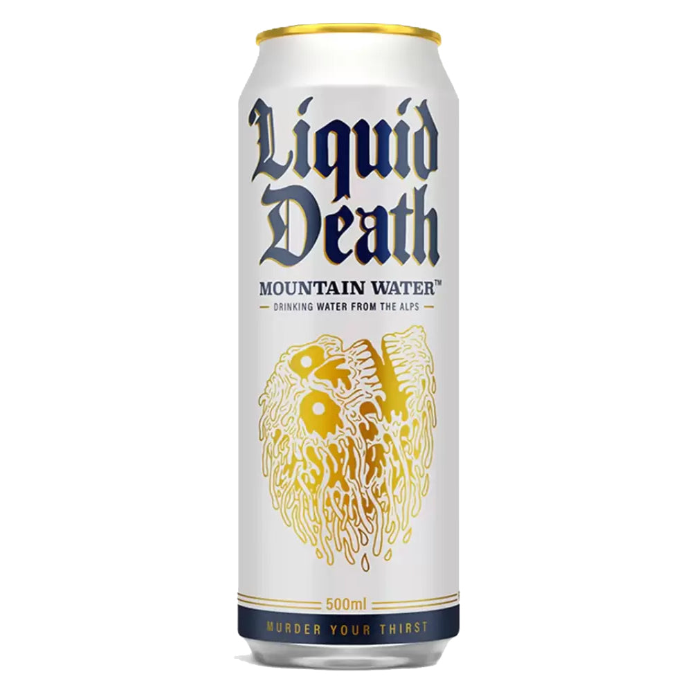 Liquid Death Mixed Water Pack - 500ml Cans of Severed Lime, Mango Chainsaw, Sparkling, and Still Mountain Water - Artwork Edition - Mixed Pack Of 4