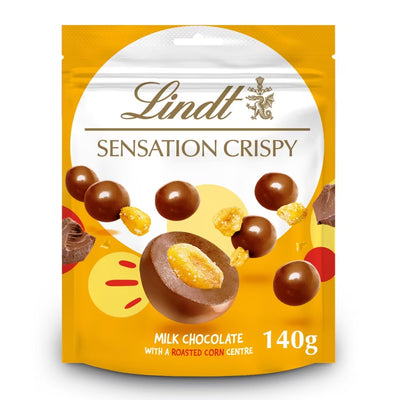 Lindt Crispy Sensations Milk Chocolate Corn Pouch 140g – Indulge in Crispy, Sweet, and Savory Chocolate Bliss