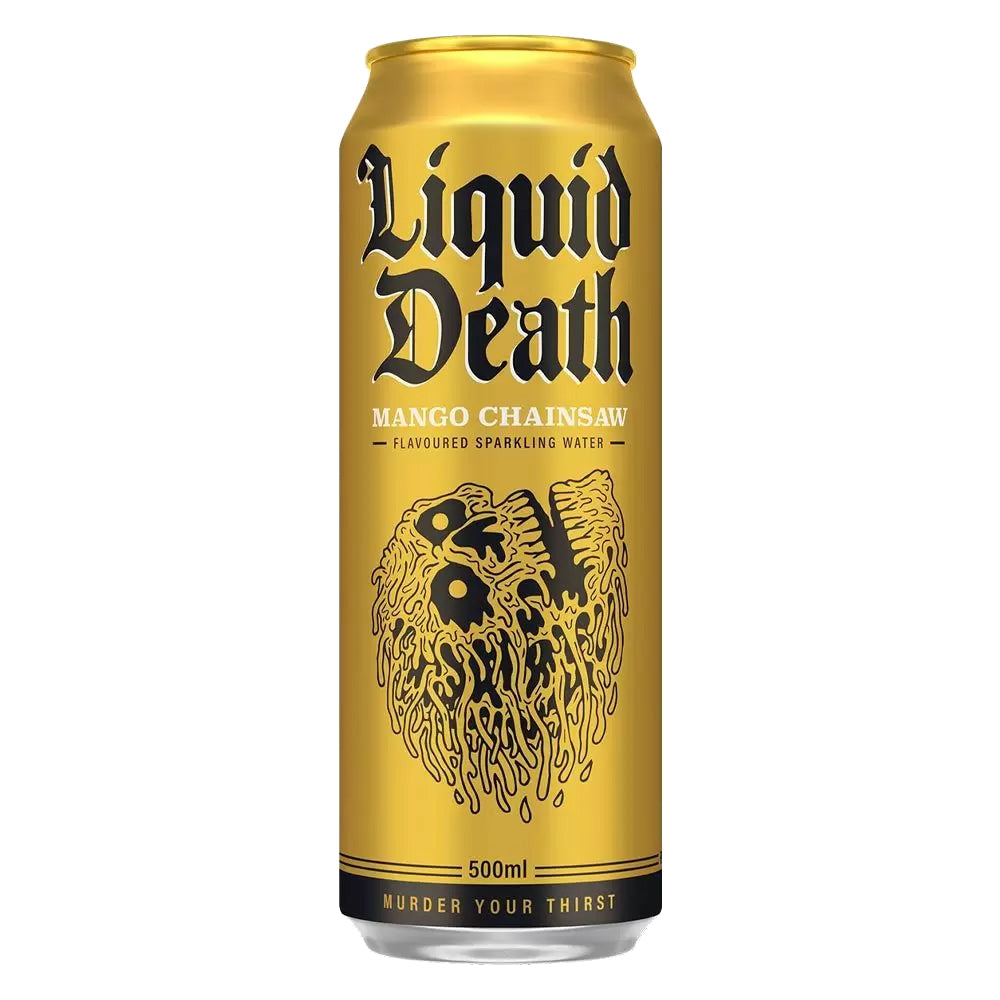 Liquid Death Mixed Water Pack - 500ml Cans of Severed Lime, Mango Chainsaw, Sparkling, and Still Mountain Water - Artwork Edition - Mixed Pack Of 4