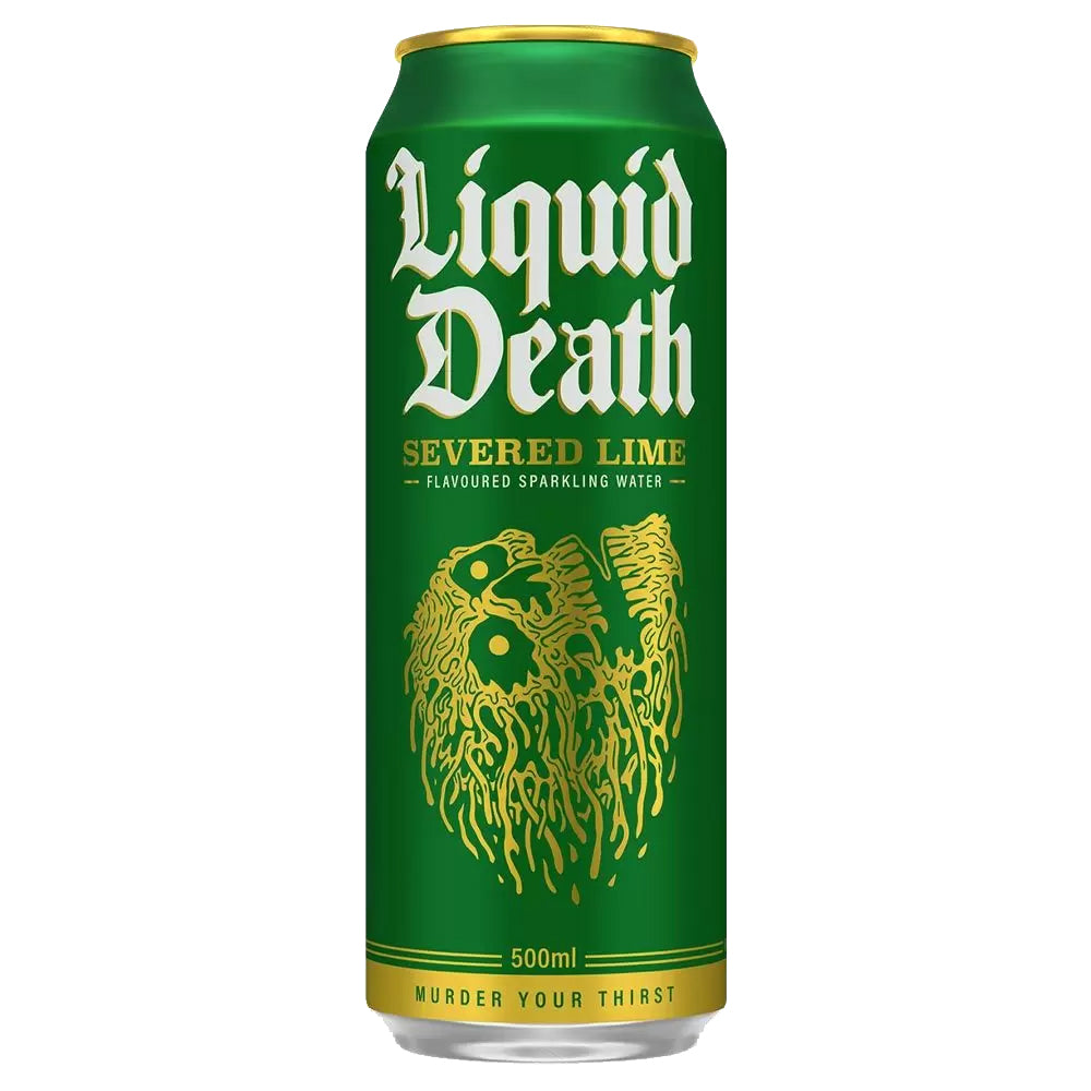 Liquid Death Mixed Water Pack - 500ml Cans of Severed Lime, Mango Chainsaw, Sparkling, and Still Mountain Water - Artwork Edition - Mixed Pack Of 4