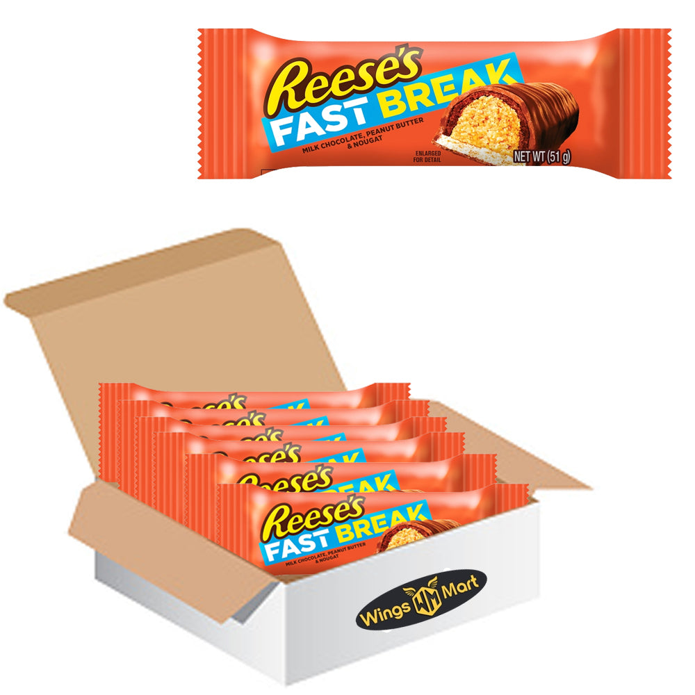 Reese's Fast Break Bar 51g - Chewy Nougat, Peanut Butter, and Milk Chocolate Delight - Perfect American Snack for Break-time