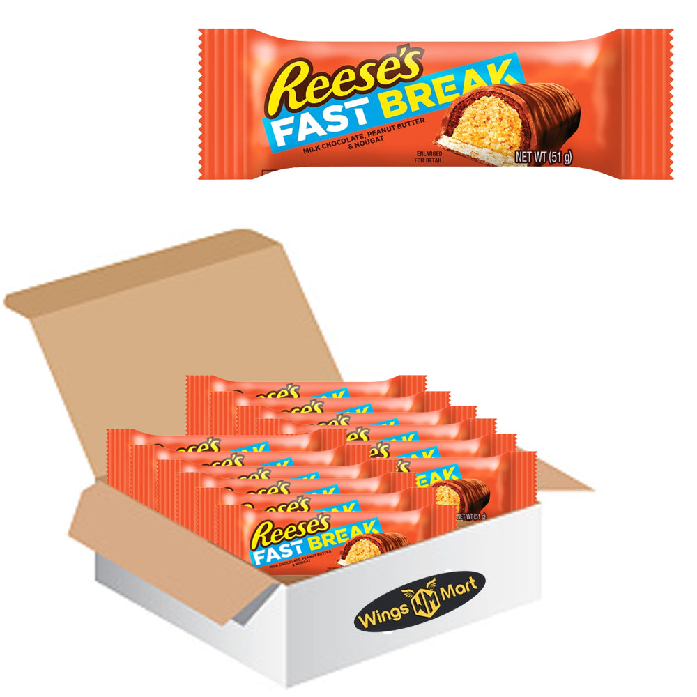 Reese's Fast Break Bar 51g - Chewy Nougat, Peanut Butter, and Milk Chocolate Delight - Perfect American Snack for Break-time