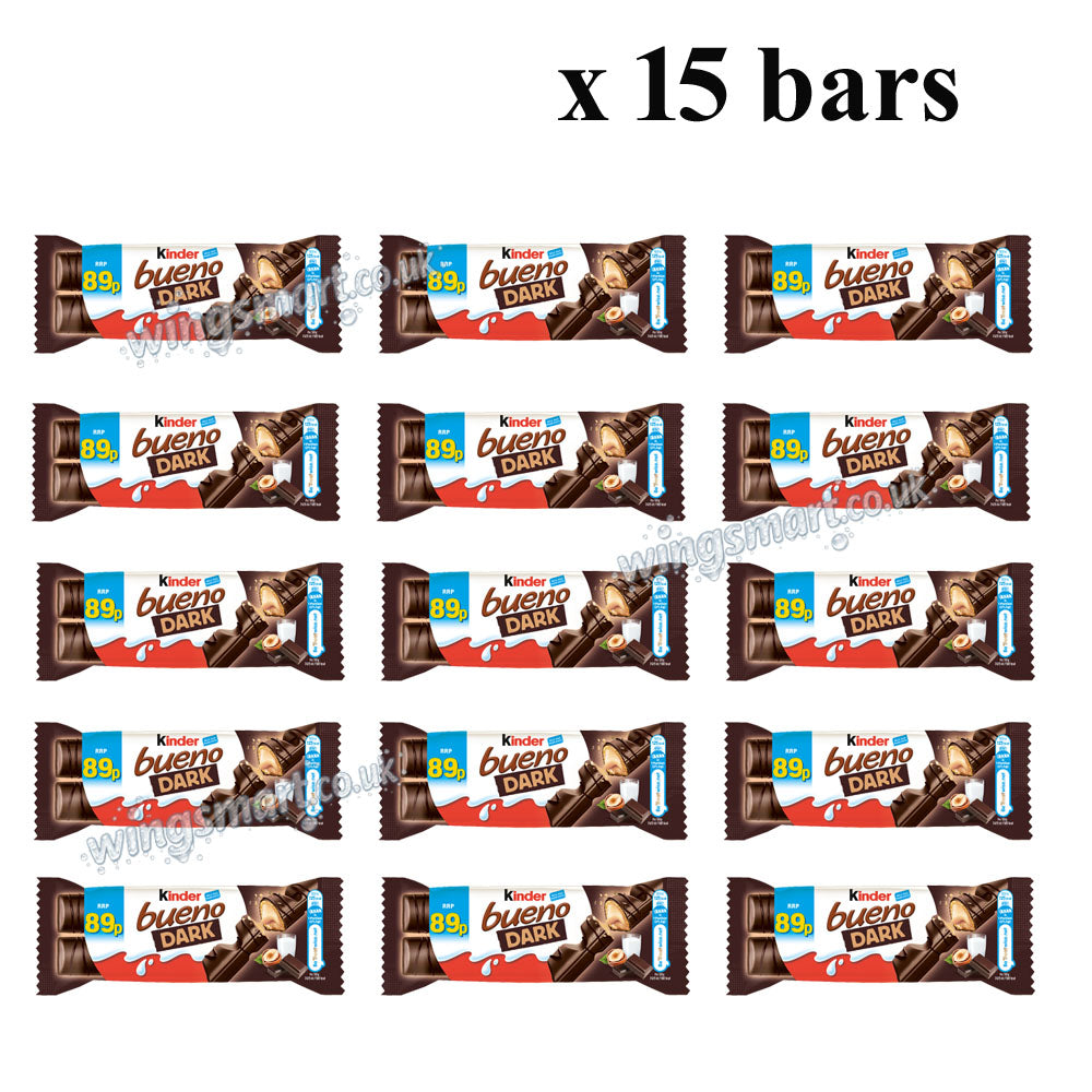 Kinder Bueno Dark Chocolate covered wafer with a smooth milky and hazelnut filling 43g PMP Bar